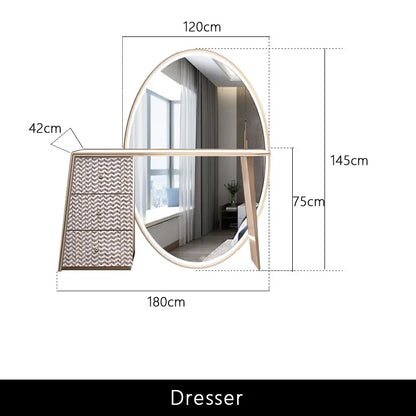 Luxury Beige Makeup Vanity Set with Side Cabinet Dressing Table with Big Mirror & Stool