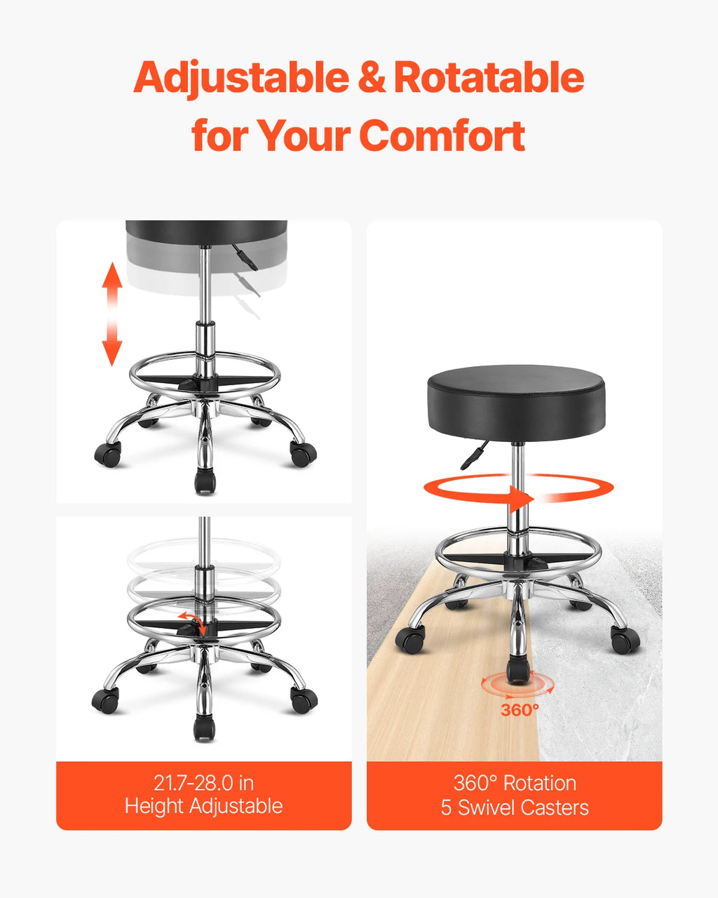 Professional Rolling Spa Stool with Back Support – Height Adjustable