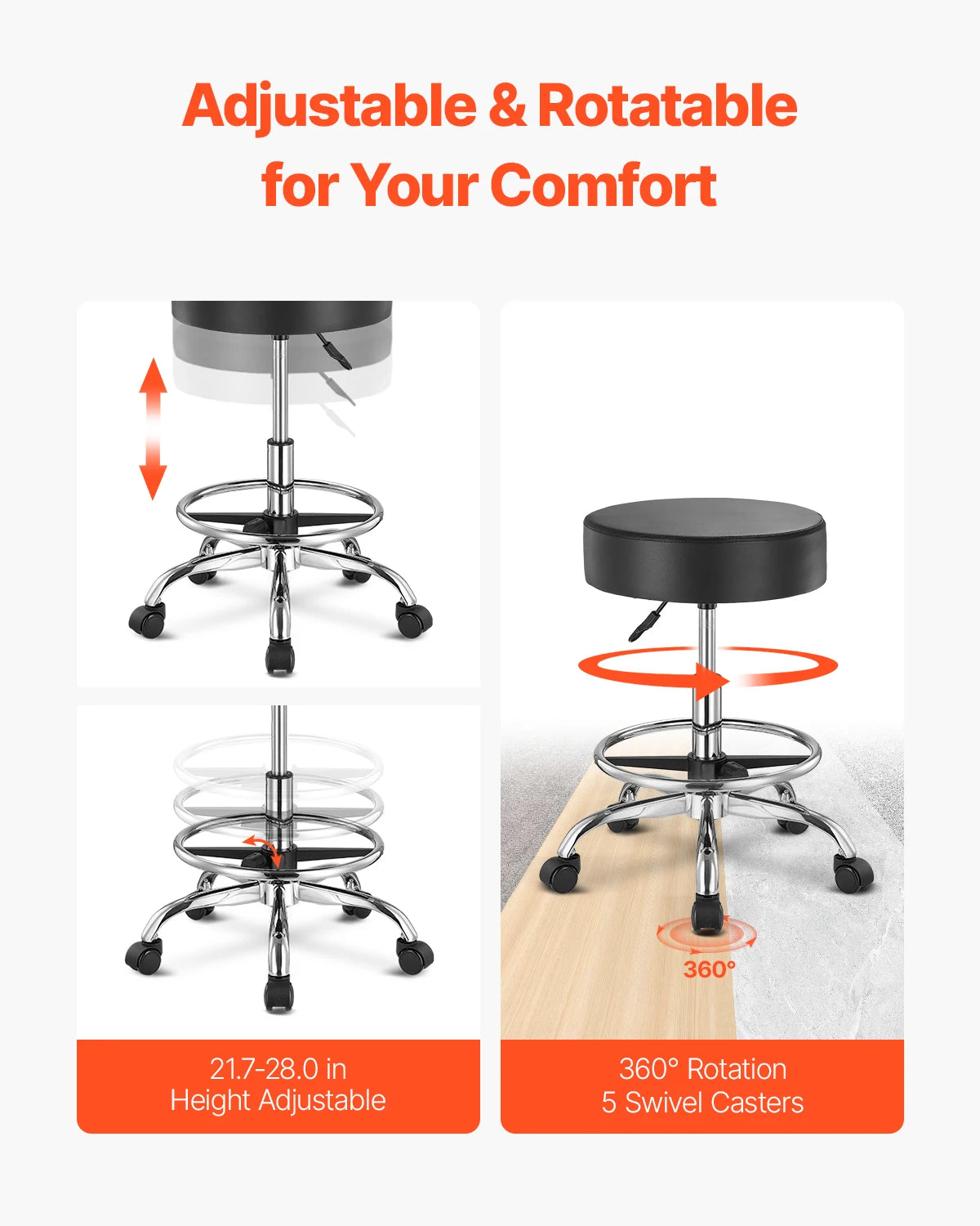 Professional Rolling Spa Stool with Back Support – Height Adjustable