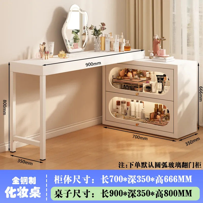 French-Style White Vanity Desk with Glass Cabinet
