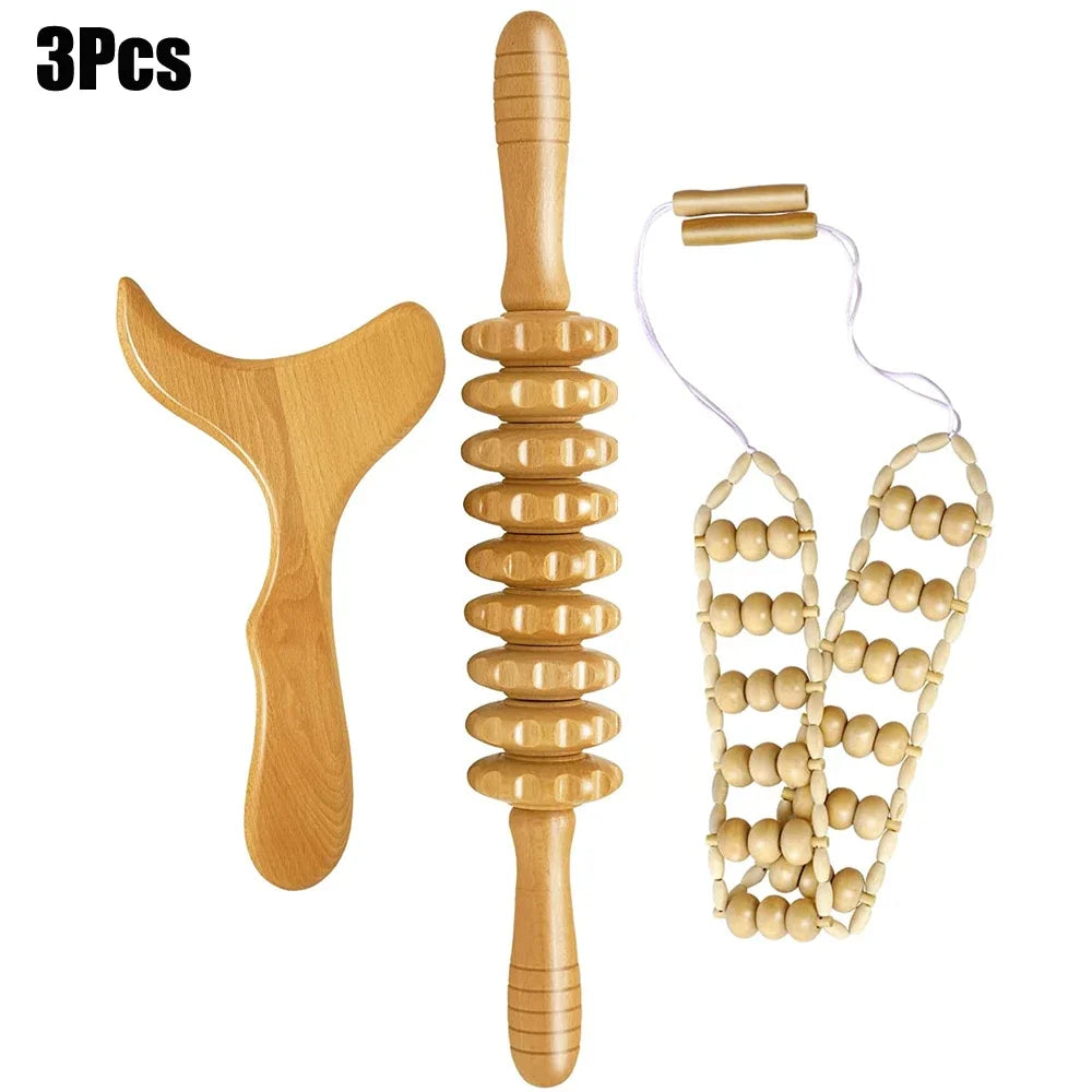 Wooden Therapy Massage Tools – Anti-Cellulite Gua Sha Roller & Cup Set