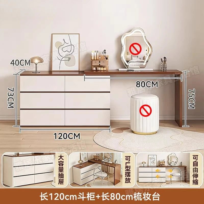 L-Shaped Corner Vanity Desk with Mirror & Stool