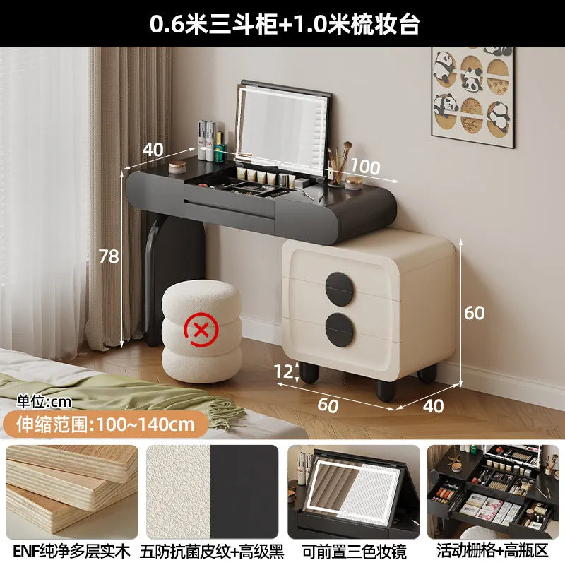 Foldable Hidden Vanity Desk with Mirror