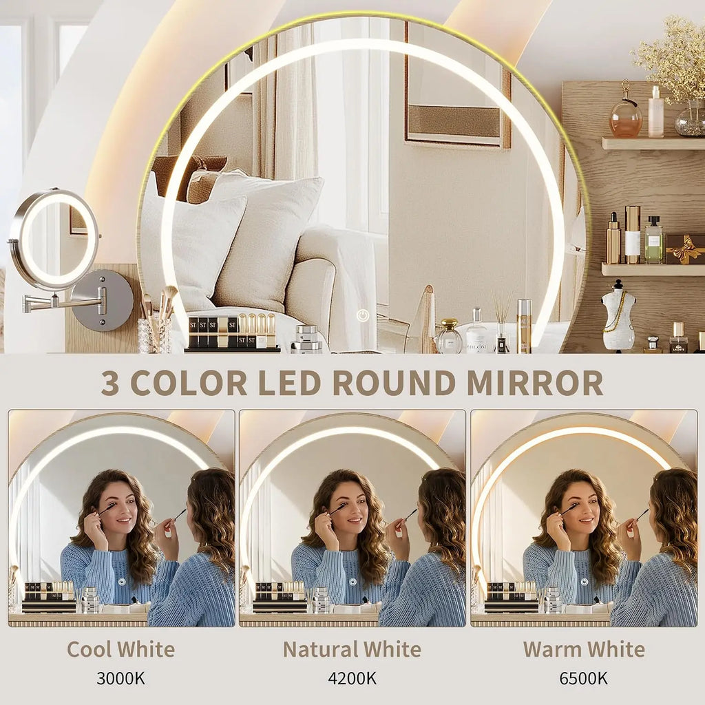 Vanity Desk with Magnifying Mirror & Glass Top