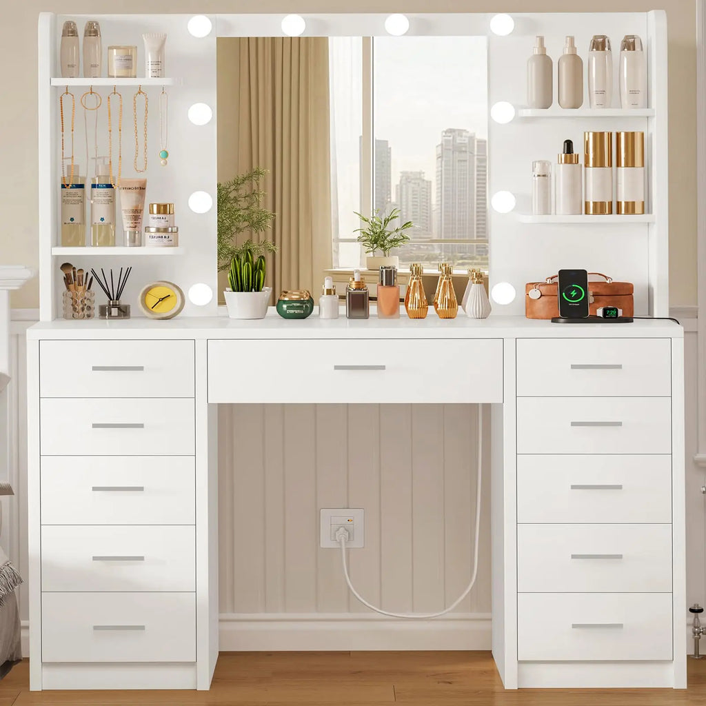 Grand Vanity Desk with Mirror, Drawers & Display Shelving — Give every part of your beauty collection a proper home with this grand vanity desk | Beauti...