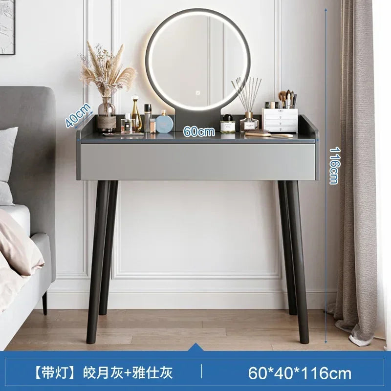 Dressers for Bedroom Dressing Tables with LED Dimming Mirror Vanity Table 2 Drawers Makeup Dresser for Bedroom Girls Furniture