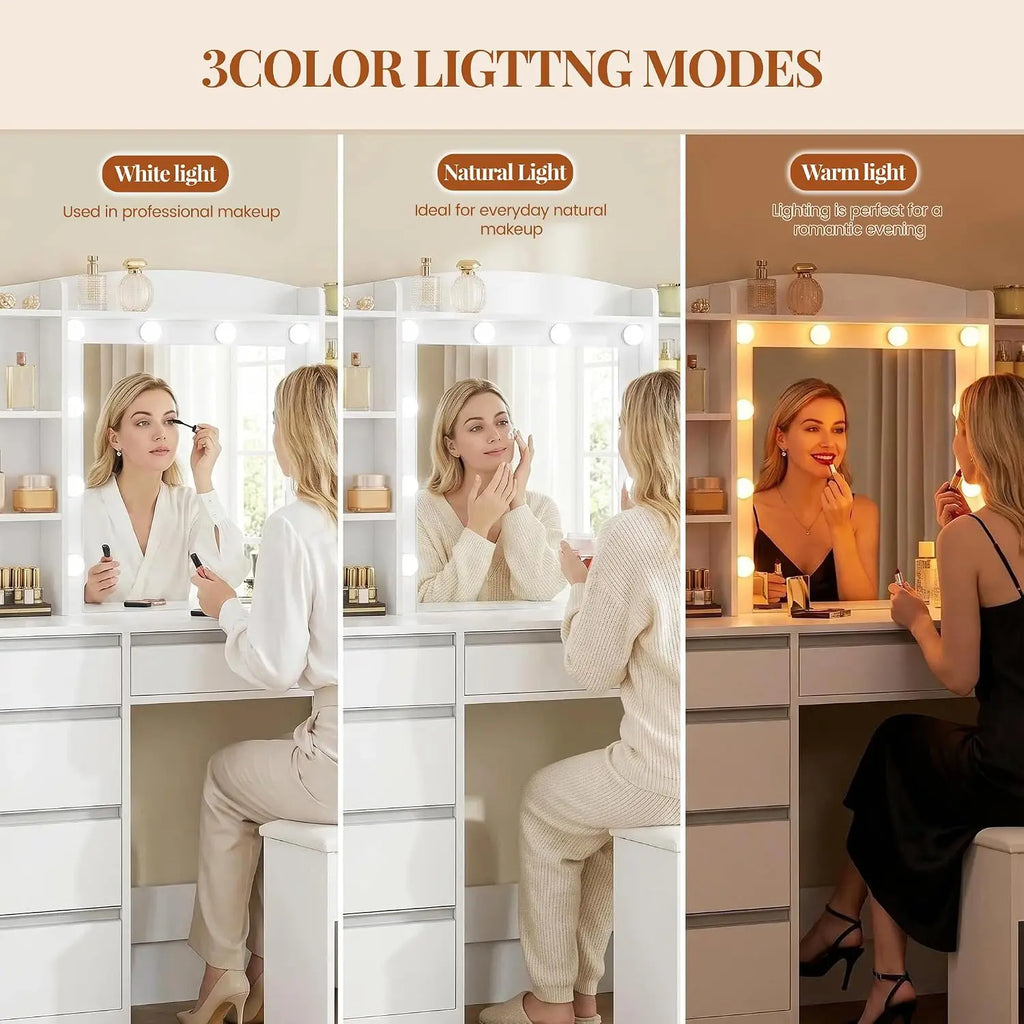 47" LED Vanity Desk with 8 Drawers & Charging Station