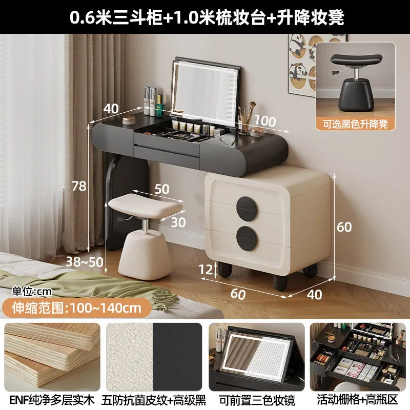 Foldable Hidden Vanity Desk with Mirror