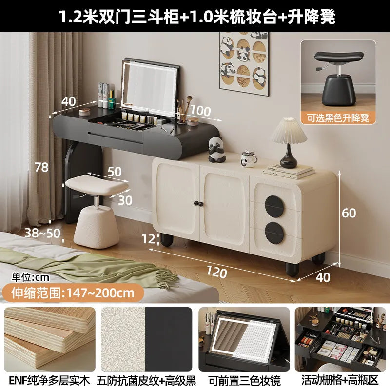 Foldable Hidden Vanity Desk with Mirror