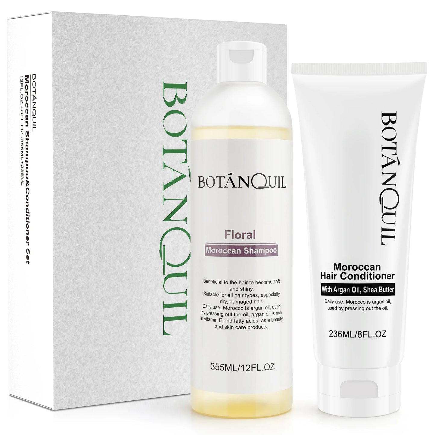 BOTÁNQUIL Argan Oil Shampoo and Conditioner Set For Curly Straight Dry and Damaged Hair Care Moisturizing Nourishing 2PCS/SET