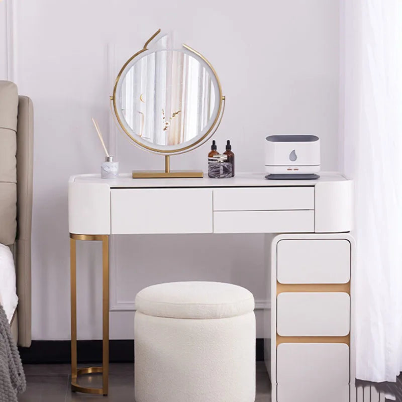 White Modern Vanity Table with Mirror & Stool — Vanity Furniture, Bedroom Furniture | Beautifully Within
