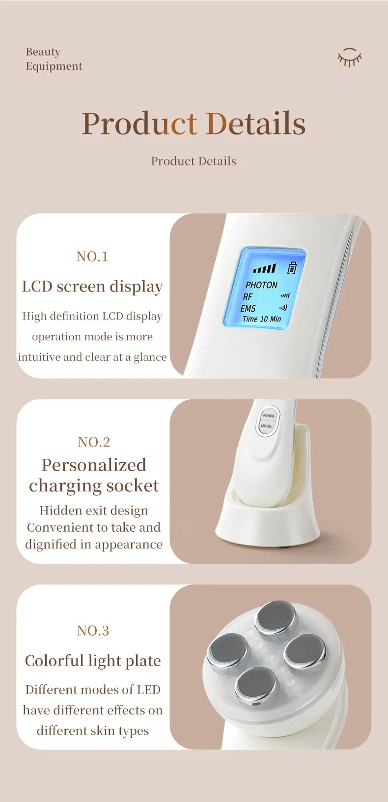 Facial Beauty Device EMS Microcurrent Introduction Facial Massager for Lifting and Firming Photon Skin Rejuvenation Anti-Wrinkle