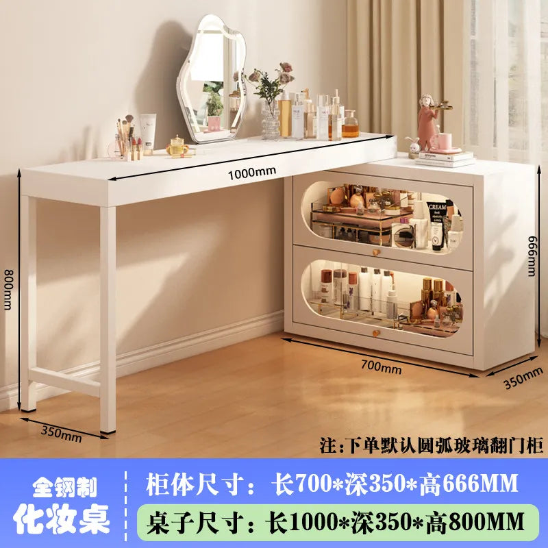 French-Style White Vanity Desk with Glass Cabinet