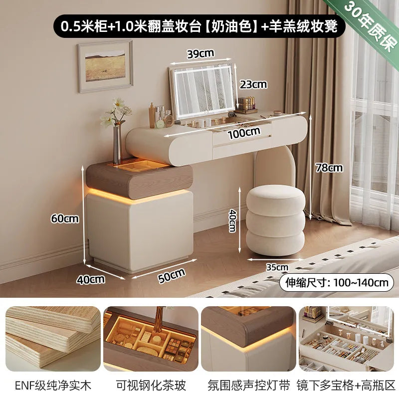 Foldable Hidden Vanity Desk with Mirror