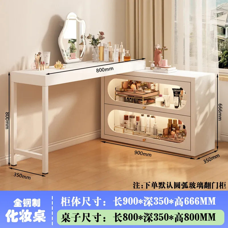 French-Style White Vanity Desk with Glass Cabinet
