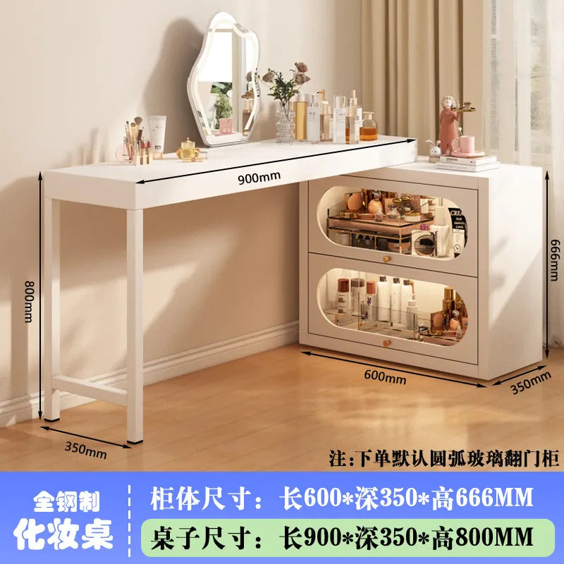 French-Style White Vanity Desk with Glass Cabinet