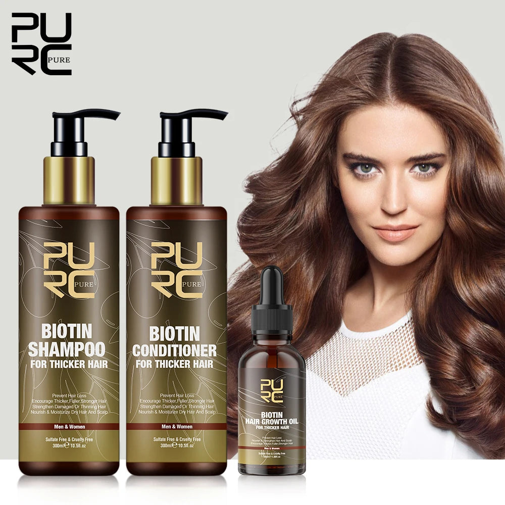PURC Biotin Hair Growth Oil Shampoo Conditioner Sets Smoothing Anti-Hair Loss Scalp Treatment Hair Care Products for Men Women