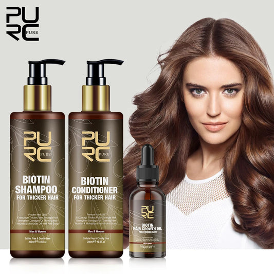 PURC Biotin Hair Growth Oil Shampoo Conditioner Sets Smoothing Anti-Hair Loss Scalp Treatment Hair Care Products for Men Women