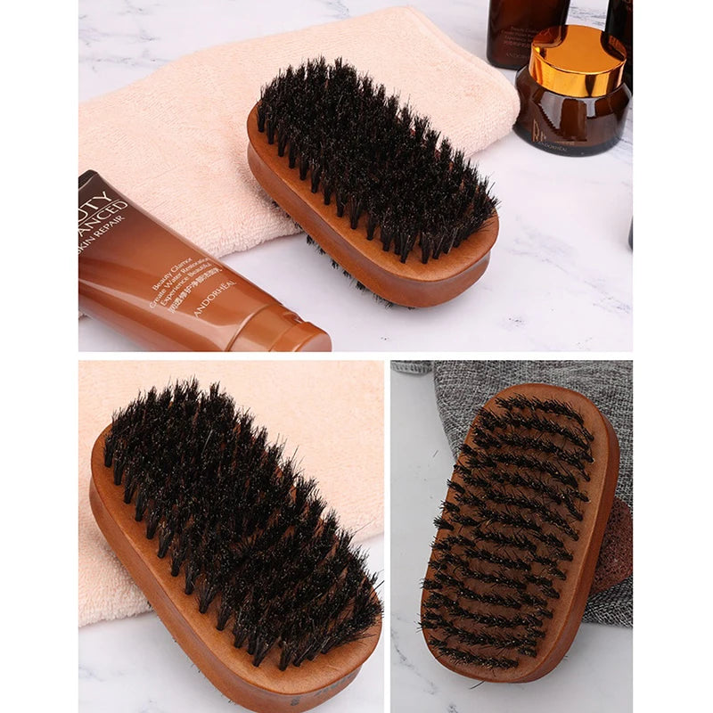 Men’s Boar Bristle Wave Brush – Wooden Double-Sided Beard Brush