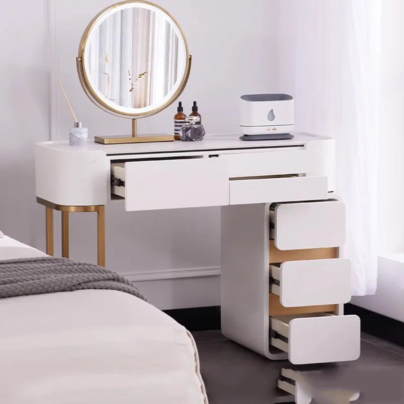 White Modern Vanity Table with Mirror & Stool — Vanity Furniture, Bedroom Furniture | Beautifully Within
