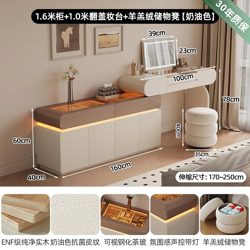 Foldable Hidden Vanity Desk with Mirror