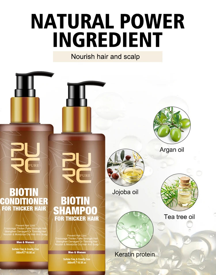 PURC Biotin Hair Growth Oil Shampoo Conditioner Sets Smoothing Anti-Hair Loss Scalp Treatment Hair Care Products for Men Women