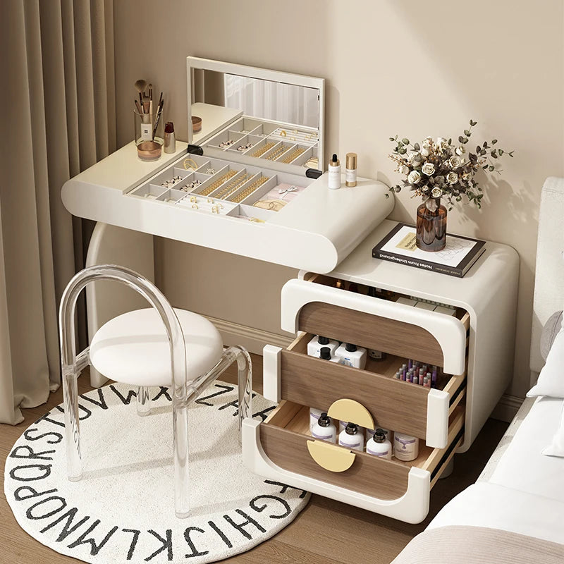 Makeup Glamour Vanity Table Storage Design Elegant Cream Style Dressing Table Modern Tocador De Maquillaje Bedroom Furniture