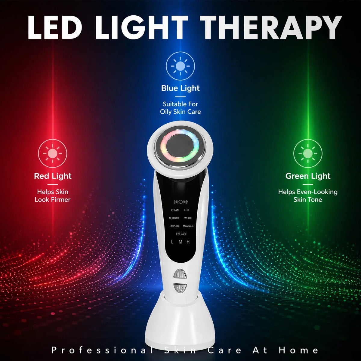 7 In 1 LED Light Therapy Facial Massager Serum Infusion Rechargeable Device