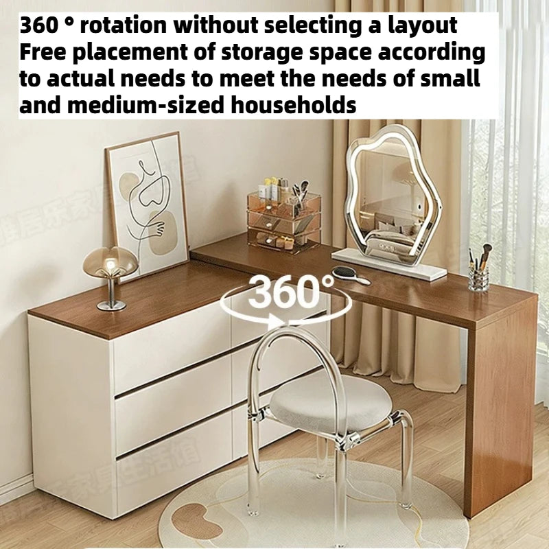 L-Shaped Corner Vanity Desk with Mirror & Stool