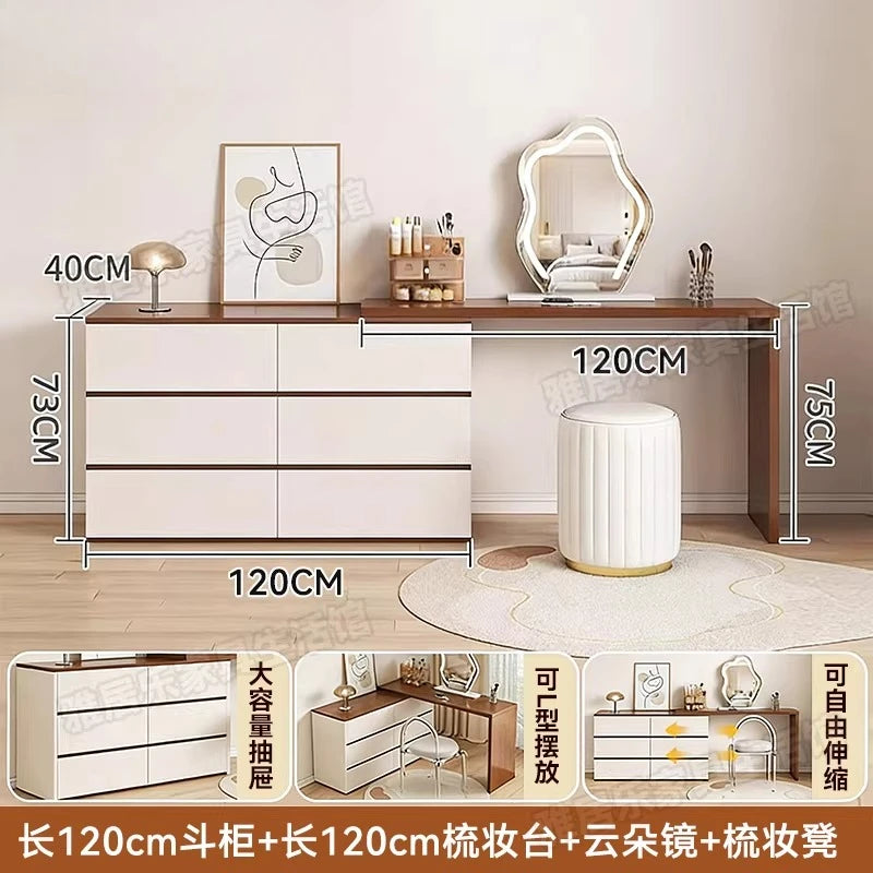 L-Shaped Corner Vanity Desk with Mirror & Stool