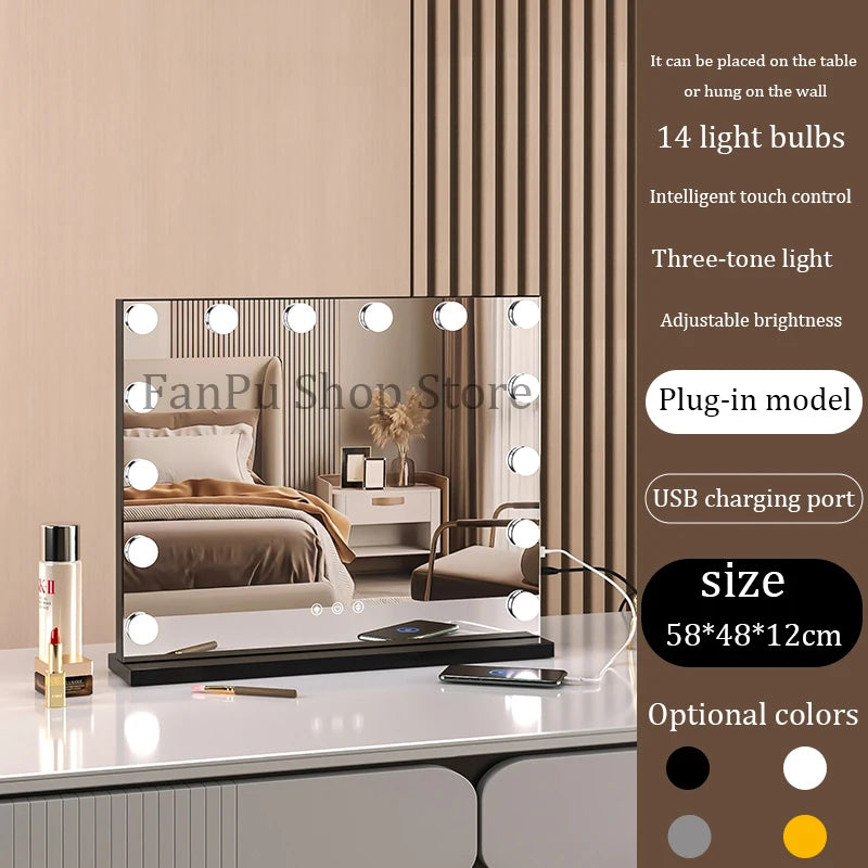 Vanity Mirror with Lights Hollywood Lighted Makeup Mirror，Dimmable 3 Lighting Modes, Plug-in and USB Charger Port，Wall-mounted