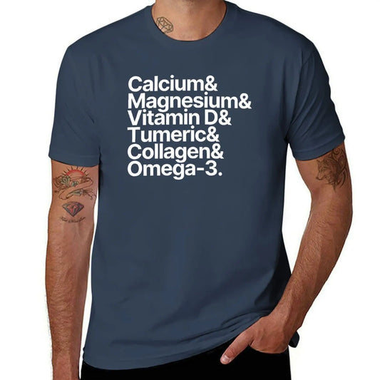 Health Supplements Calcium Magnesium Vitamin D Tumeric Collagen Omega-3 T-Shirt vintage clothes cute tops shirts men graphic
