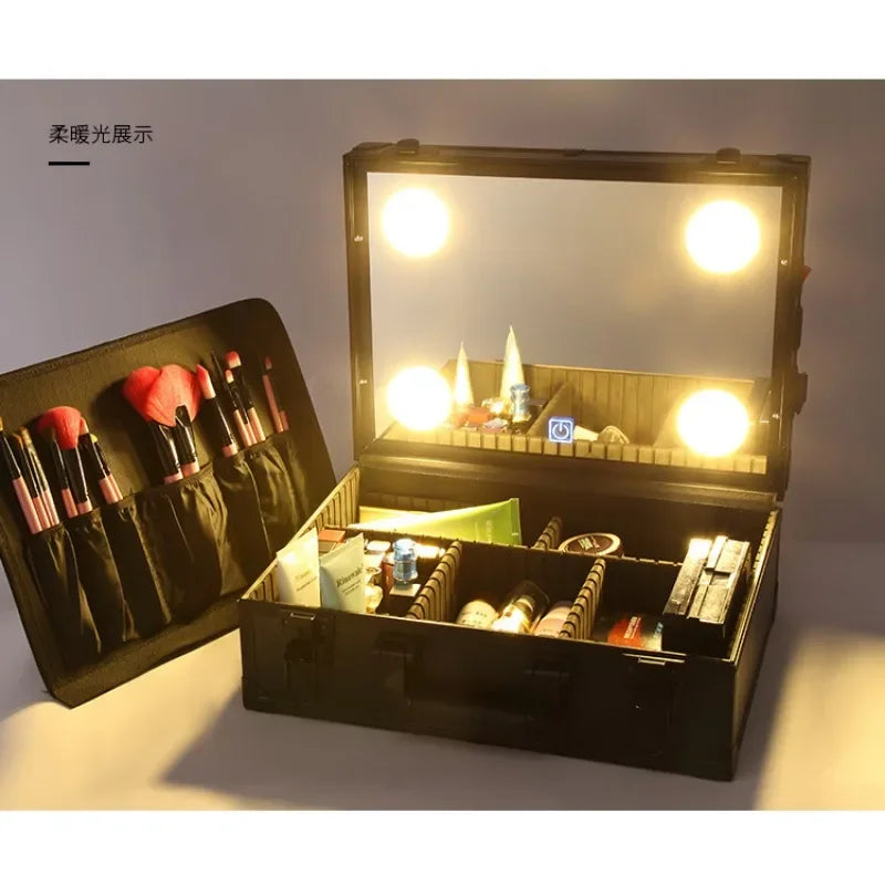 LED Cosmetic Case – Portable Makeup Toolbox with Adjustable Lighting