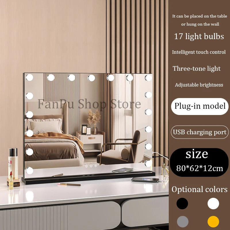 Vanity Mirror with Lights Hollywood Lighted Makeup Mirror，Dimmable 3 Lighting Modes, Plug-in and USB Charger Port，Wall-mounted