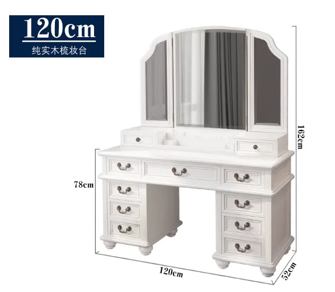 Farmhouse Corner Vanity Desk with Tri-Fold Mirror