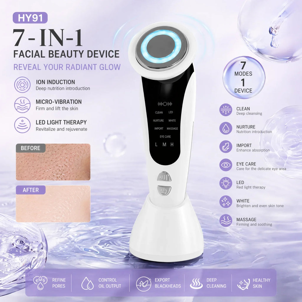 7 In 1 LED Light Therapy Facial Massager Serum Infusion Rechargeable Device