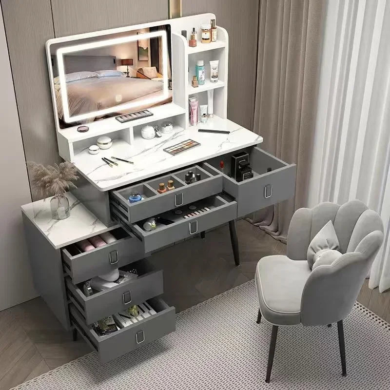 Luxury Vanity Makeup  Dressing Table Makeup Vanity with Lights 5 Drawers and Cabinets Dressing Table Set with Large Mirror Desk