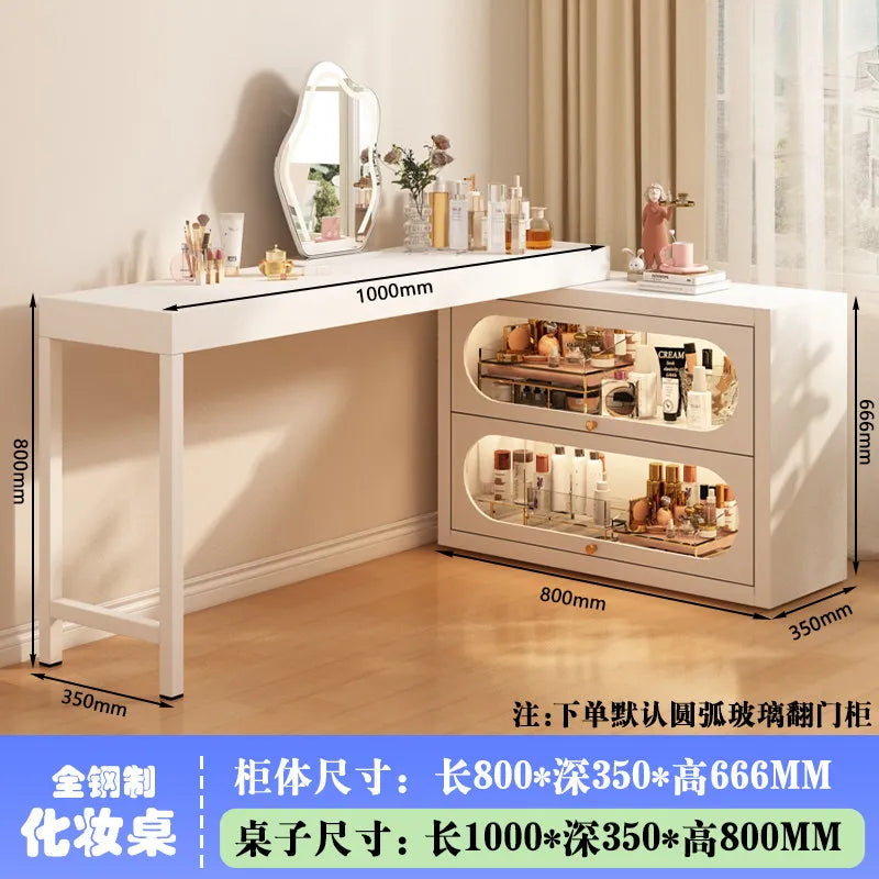 French-Style White Vanity Desk with Glass Cabinet