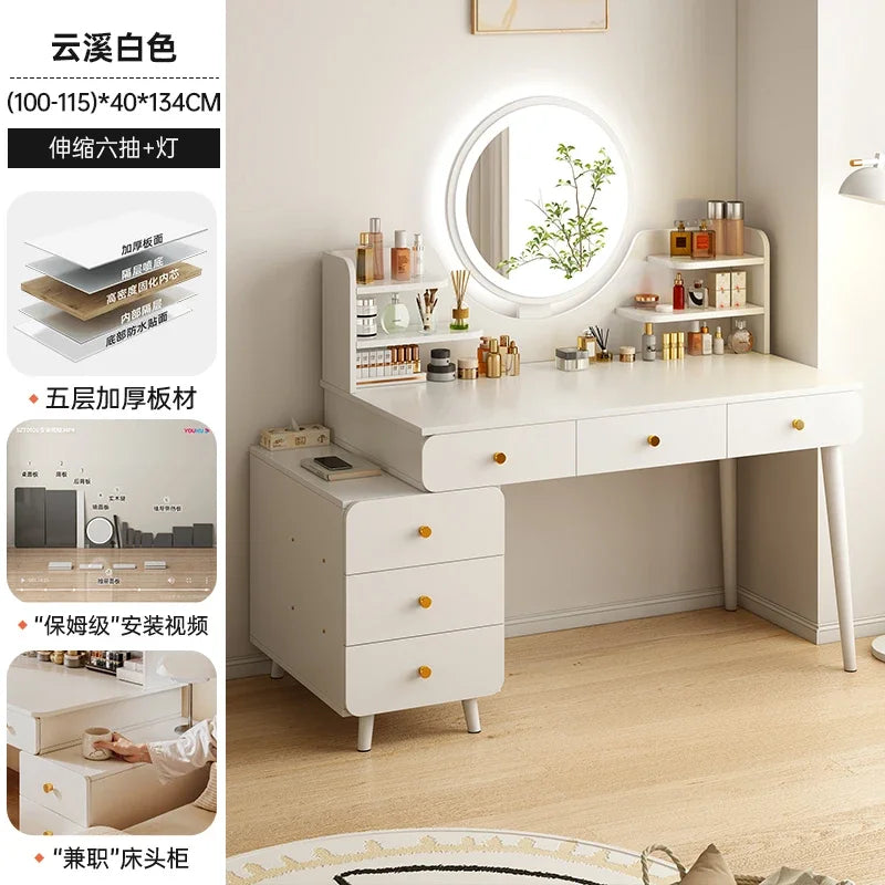 Italian Minimalist Vanity Table Glam Trendy Multifunctional Bedroom Vanity Table With Lights Cute Meuble Rangement Furniture