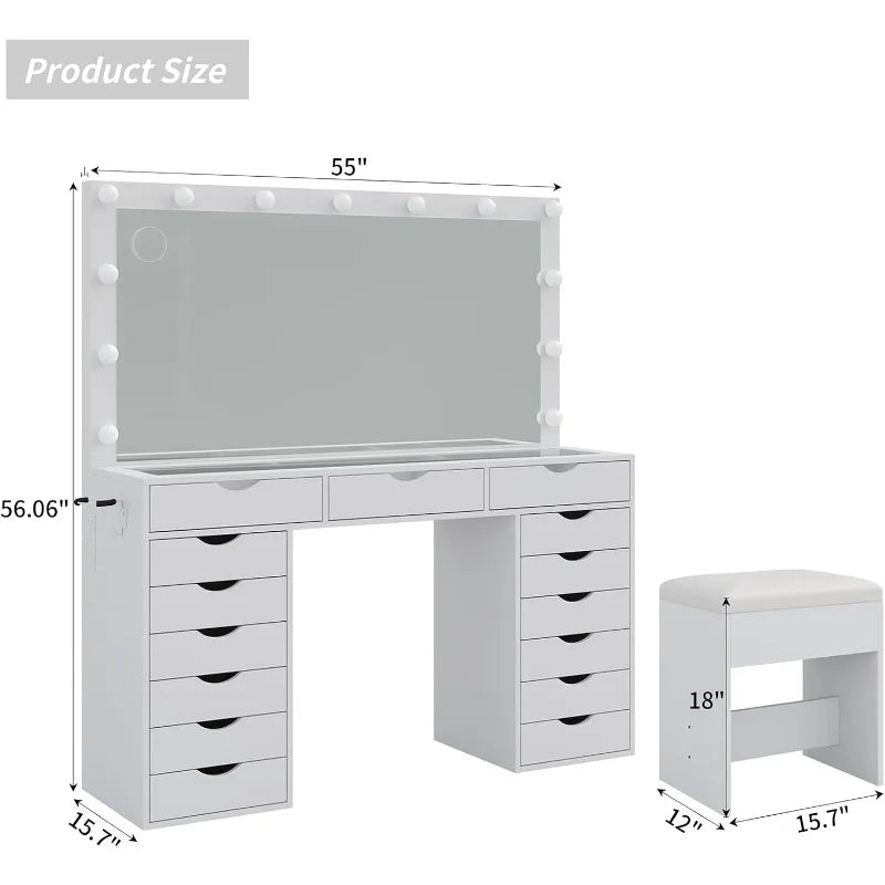 Parisian Lighted Vanity Desk with 15 Drawers