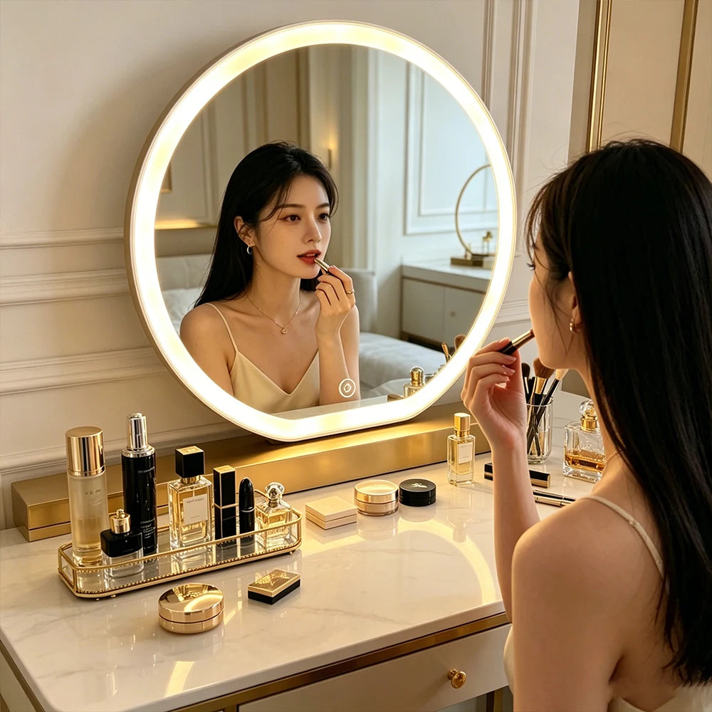 Round LED Vanity Mirror with Touch Control — Give your morning routine the glow-up it deserves with this round LED vanity mirror | Beautifully Within