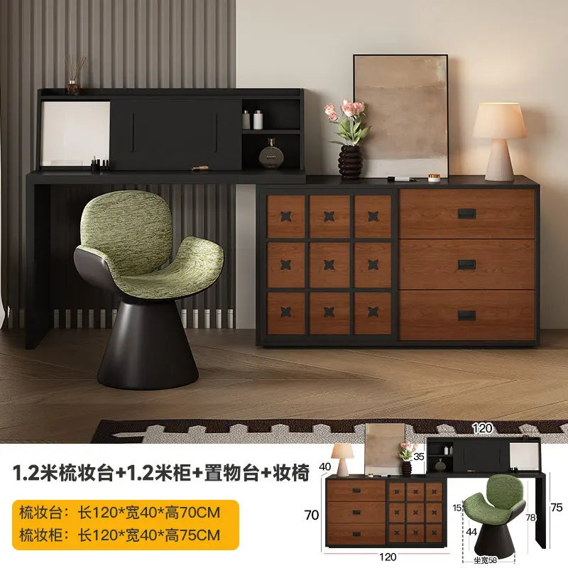 Vintage Corner Vanity Table with Mirror & Stool