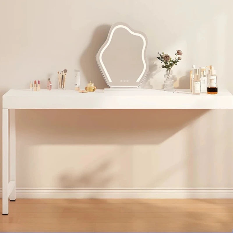 French-Style White Vanity Desk with Glass Cabinet
