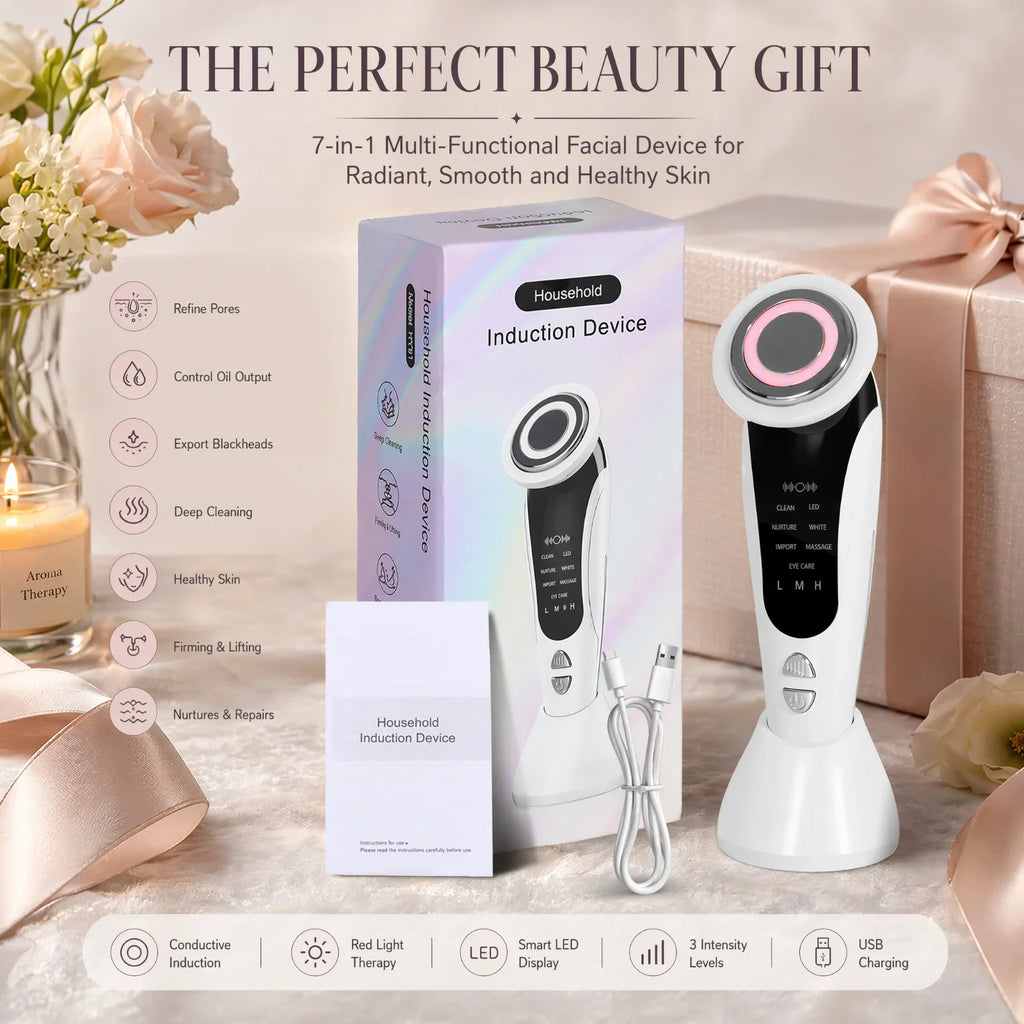 7 In 1 LED Light Therapy Facial Massager Serum Infusion Rechargeable Device