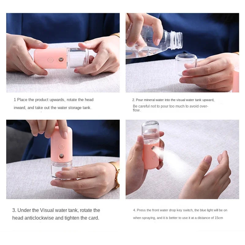 Mini Rechargeable Nano Facial Steamer Portable Humidifier Cold Steam Spray
