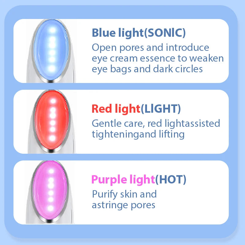 Led Photon Eye Massager 3 In 1 Facial Anti Wrinkle Skincare Wand