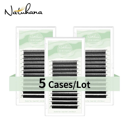 NATUHANA 5 Cases Eyelash Extensions – W-Shape Volume