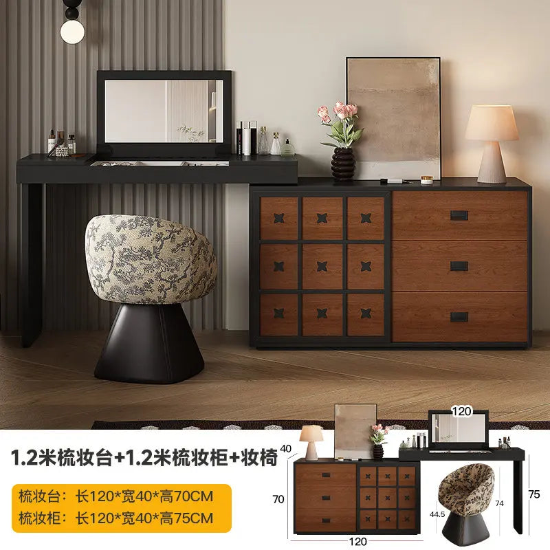 Vintage Corner Vanity Table with Mirror & Stool