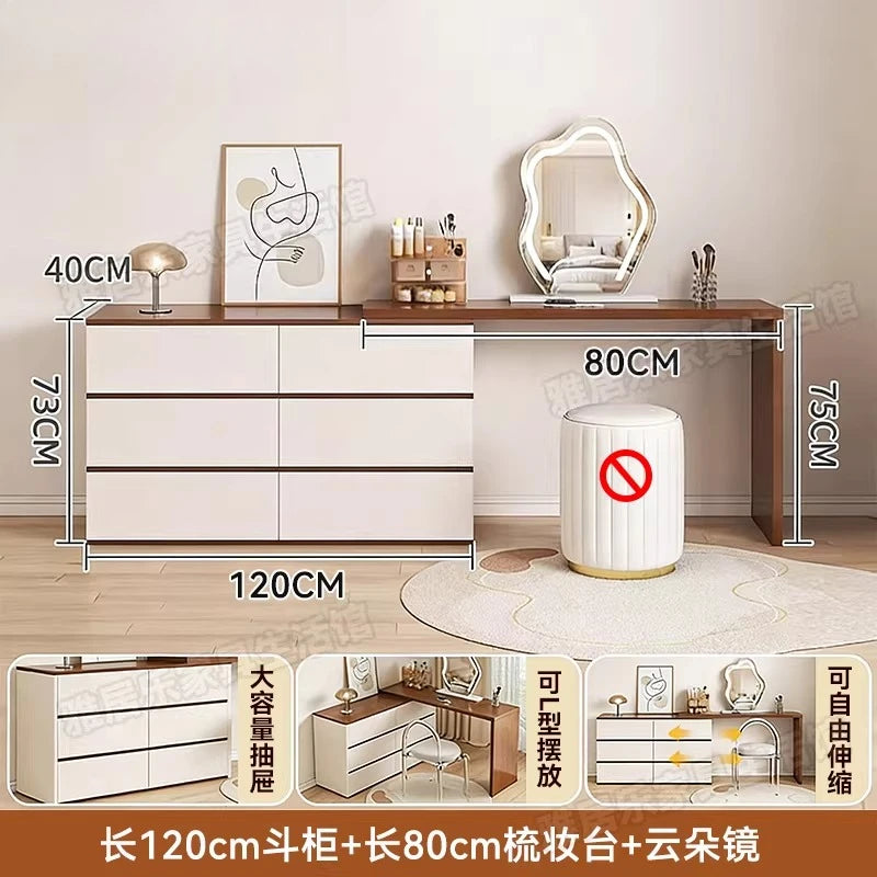 L-Shaped Corner Vanity Desk with Mirror & Stool
