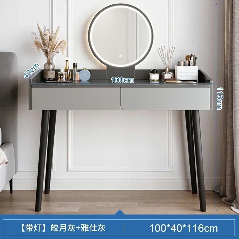 Dressers for Bedroom Dressing Tables with LED Dimming Mirror Vanity Table 2 Drawers Makeup Dresser for Bedroom Girls Furniture